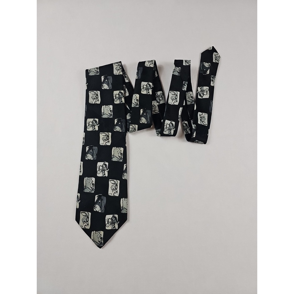 VTG Disney POOH Mens Neck Tie Pooh Tigger Rabbit Eeyore‎ Black & White